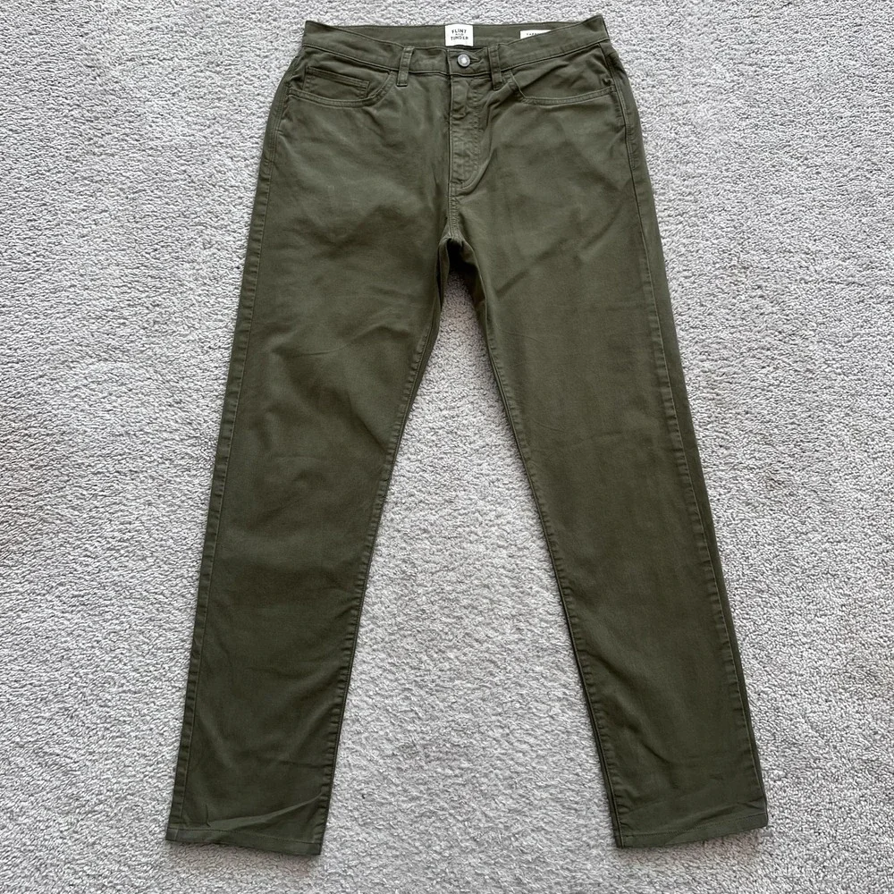 Flint And Tinder Pants Mens 30x30 Green Tapered Fit Chino Casual Stretch Zip Fly